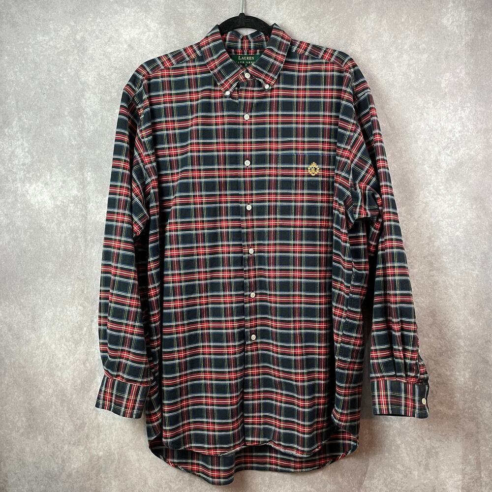 Lauren Ralph Lauren Shirt Mens Large Plaid Flannel Button Down Crest Long Sleeve
